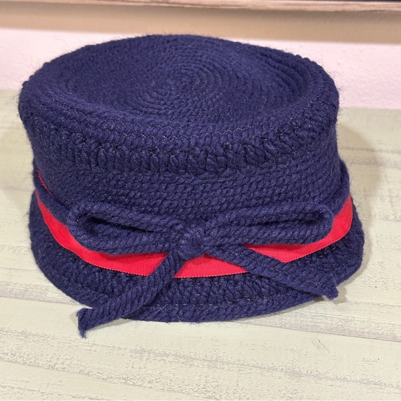 VTG 1960’s Cloche Bucket Hat Navy with Red Detail - Picture 3 of 6